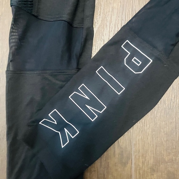 PINK Victoria's Secret Neon Yellow and Black Leggings M - Picture 2 of 6